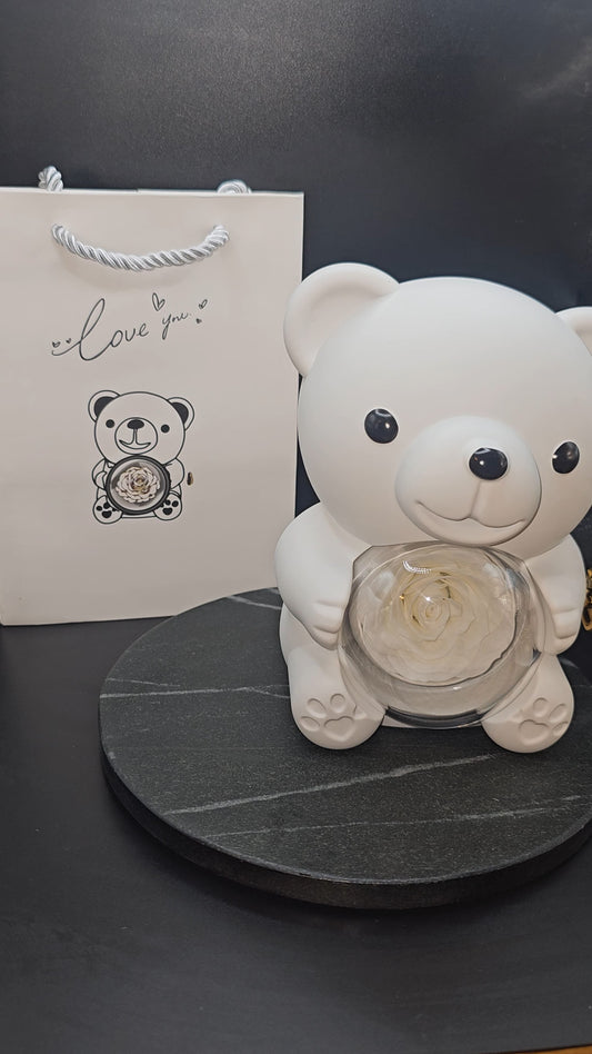 Kleiner Bär Weiss mit Rose und Kette - Mein Shop