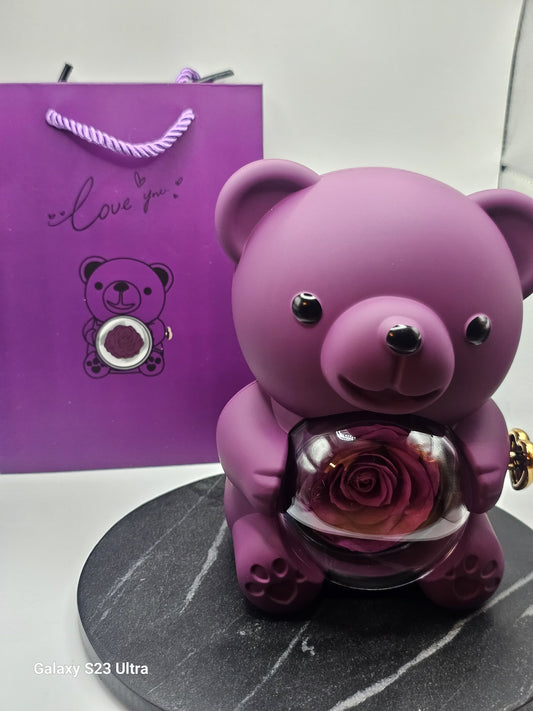 Kleiner Bär Violett mit Rose und Kette - Mein Shop