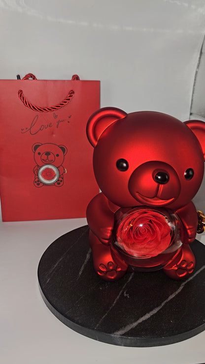 Kleiner Bär Rot mit Rose und Kette - Mein Shop